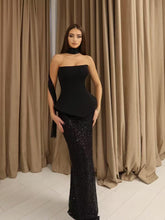 Elegant Bandage Neck Skirt Half-Length Sequin Skirt Set